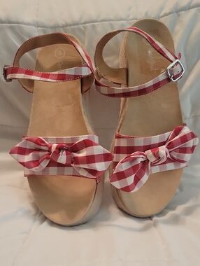 Cat & Jack Red Gingham Bow Sandals